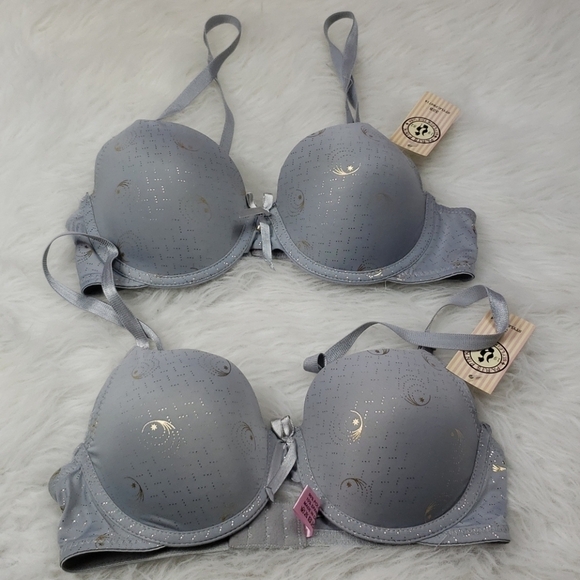 new paris pink gray padded lace bra bundle of 2 womens size 32B - Picture 1 of 8